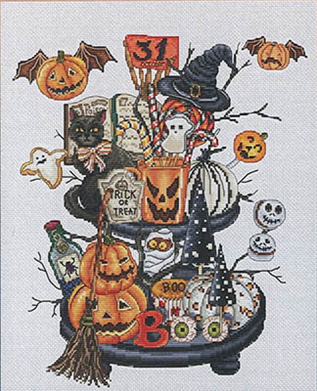 Counted Cross Stitch Pattern Halloween Candy Shelf Bats Etsy