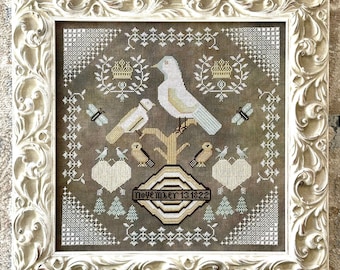 Counted Cross Stitch Pattern, Majestic Birds, Primitive Rustic, Hearts, Crowns, Motifs, Kathy Barrick.  PATTERN ONLY