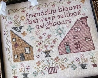 Counted Cross Stitch Pattern, Friendship Blooms, Flower Pots, Saltbox Houses, Flower Motifs, Pansy Patch Quilts and Stitchery, PATTERN ONLY