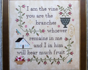 Counted Cross Stitch Pattern, Jesus the True Vine, Pillow, Religious, Biblical, Vine, Church, Ezia Gladstone, New York Dreamer, PATTERN ONLY