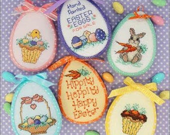 Counted Cross Stitch Pattern, Hippity Hop, Easter Decor, Easter Eggs, Easter Bunnies, Easter Chicks, Sue Hillis Designs, PATTERN ONLY