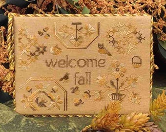 Counted Cross Stitch Pattern, Welcome Fall Quaker, Bowl Filler, Autumn Decor, Pillow Ornament, Motifs, Wildflower Stitching, PATTERN ONLY