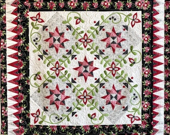 Quilt Pattern, Bramble, Pieced Quilt, Appliqued Quilt, Wall Hanging, Bed Quilt, Floral, Vines, Summer Decor, Jillily Studio, PATTERN ONLY