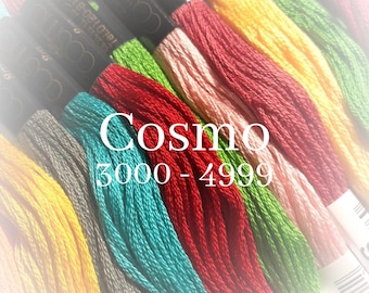 Cosmo, 3000 - 4999, 6 Strand Cotton Floss, Size 25, Embroidery Floss, Cross Stitch Floss, Punch Needle, Embroidery, Wool Applique, Quilting