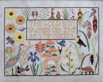 Counted Cross Stitch Pattern, Prairie Home, Wildlife Motifs, Nature, Flowers, Bird Motifs, Summer Decor, The Blue Flower, PATTERN ONLY