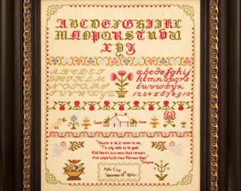 Counted Cross Stitch Pattern, Pollie Gay 1894, Reproduction Sampler, Floral Motifs, Birds, 19th Century, Hands Across the Sea, PATTERN ONLY