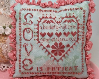 Counted Cross Stitch Pattern, Love is Patient, Valentines Day Decor, Ornament, Carolyn Robbins, KiraLyns Needlearts, PATTERN ONLY