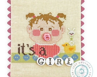 Cross Stitch Pattern, It’s a Girl, It’s a Boy, Baby Shower, Baby Pacifier, Nursery Decor, Baby Shower Gift, Just Another Button Company