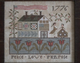 Counted Cross Stitch Pattern, Peace, Love & Purpose, Patriotic Cross Stitch, Tulips, Independence, Plum Street Samplers, Pattern Only