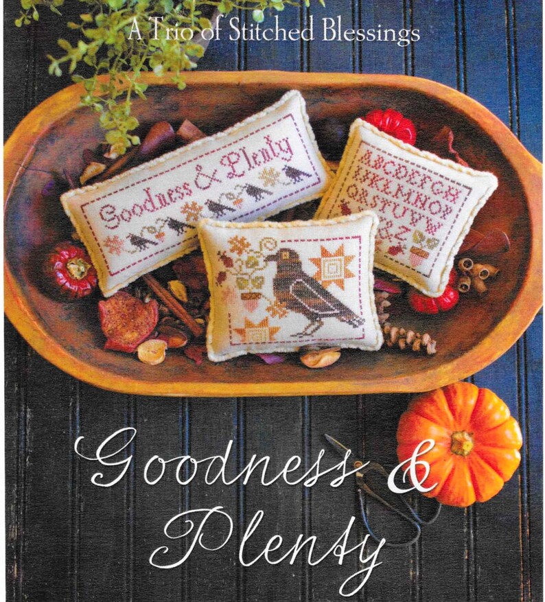 Counted Cross Stitch Pattern, Goodness & Plenty, Stitched Blessings, Autumn Decor, Fall, Primitive Decor, Plum Street Samplers PATTERN ONLY image 1