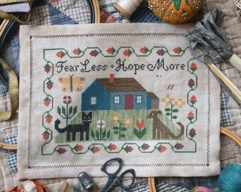 Counted Cross Stitch Pattern, Hope More, Cat, Dog, Tulips, Sampler, Beth Twist, Heartstring Samplery, PATTERN Only