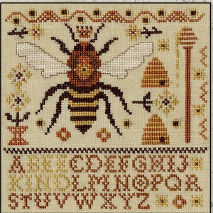 Counted Cross Stitch Pattern, Bee Kind, Bee Sampler, Bee Skep, Honey Bee, Queen Bee, Flowers, Primitive Decor, Teresa Kogut, PATTERN ONLY