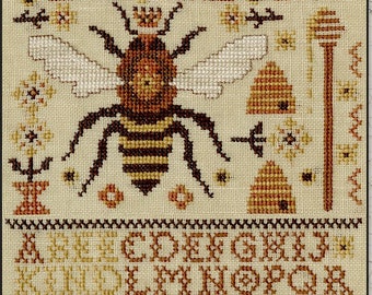 Counted Cross Stitch Pattern, Bee Kind, Bee Sampler, Bee Skep, Honey Bee, Queen Bee, Flowers, Primitive Decor, Teresa Kogut, PATTERN ONLY