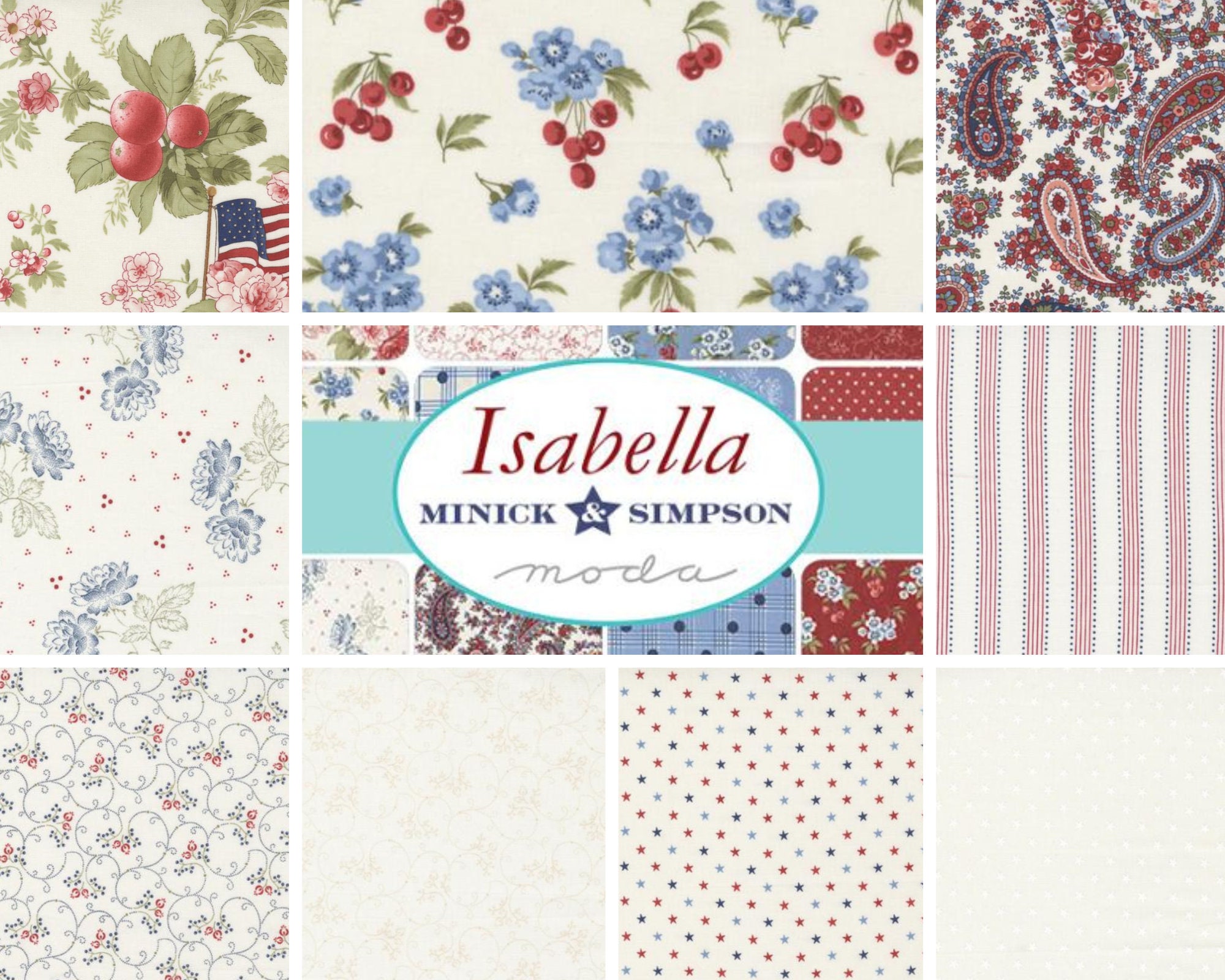 Quilt Fabric, Isabella, Patriotic Fabric, American Flag, Americana,  Paisley, Stars, Stripes, Minick & Simpson, Moda Fabrics