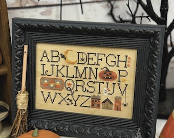 Counted Cross Stitch, Halloween Alphabet, Fall Decor, Pumpkins, Ghosts, Spiders, Lindsey Weight, Primrose Cottage Stitches