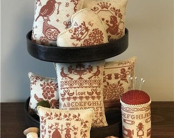 Counted Cross Stitch Pattern, Red Smalls 2023, Valentines Day, Monochromatic, Ornaments, Bowl Fillers, Twin Peak Primitives, PATTERN ONLY