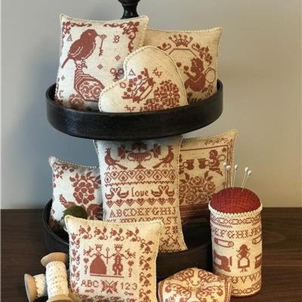 Counted Cross Stitch Pattern, Red Smalls 2023, Valentines Day, Monochromatic, Ornaments, Bowl Fillers, Twin Peak Primitives, PATTERN ONLY