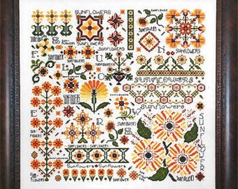 Counted Cross Stitch Pattern, Dreaming of Sunflowers, Sampler, Garden Sampler, Sunflower Sampler, Rosewood Manor, PATTERN ONLY