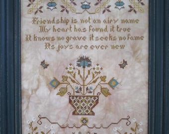 Counted Cross Stitch Pattern, Friendship Sampler, Primitive Decor, Pillow Ornament,  Nan Lewis, Threadwork Primitives, PATTERN ONLY