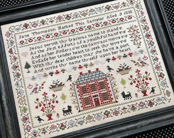 Counted Cross Stitch Pattern, Jane Thompson 1838, Antique Reproduction, Tanya Brockmeyer, The Scarlett House, PATTERN ONLY