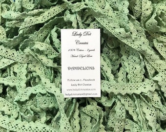 Cotton Lace Trim, Dandelions, Lady Dot Creates, Hand Dyed Lace, Cotton Lace, Green Lace, Sewing Notion, Sewing Accessory, Sewing Trim