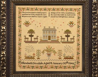 Counted Cross Stitch Pattern, Elizabeth Dinsdale 1846, Reproduction Sampler, Antique Reproduction, Hands Across the Sea, PATTERN ONLY