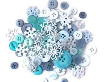Snowflakes, Snowflake Buttons, Button Value Pack, Blue White Snowflakes, Shank Buttons, Button Embellishment, Buttons Galore & More, VP314