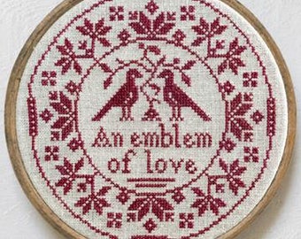 Counted Cross Stitch Pattern, An Emblem of Love, Quaker Sampler, Valentine, Monochromatic Sampler, Modern Folk Embroidery, PATTERN ONLY