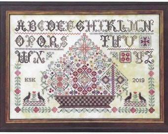 Counted Cross Stitch Pattern, Grayfriar's Sampler, Quaker Sampler, Reproduction Sampler, Basket Motif, Rosewood Manor, PATTERN ONLY