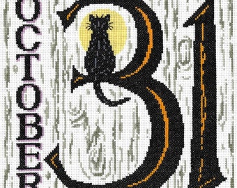 Counted Cross Stitch Pattern, October 31st, Halloween Decor, Black Cat, Full Moon, Imaginating, Ursula Michael, PATTERN or KIT ONLY