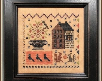 Counted Cross Stitch Pattern, Crow's Corner, Cross Stitch Pattern, Black Crows, Squirrels, Owl, The Scarlett House, PATTERN ONLY