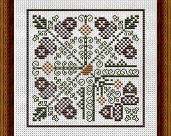 Counted Cross Stitch Pattern, Acorn Corner, German Inspired, Motifs, Pillow Ornament, Bowl Filler, Happiness is Heart Made, PATTERN ONLY