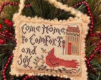 Cross Stitch Pattern, Come Home, 2022 Annual Sampler, Winter Decor, Christmas Ornament, Cardinal, Stars, Homespun Elegance, PATTERN ONLY