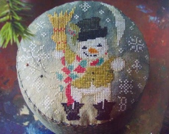 Counted Cross Stitch Pattern, Frosty's Night Out, Snowman, Top Hat, Pincushion, Pin Cushion, Paper Mache, Blackbird Designs, PATTERN ONLY