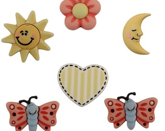 Sunny Days, BaZooples Collections, Sun, Moon, Butterflies, Heart, Flower, Shank Buttons, Spring Decor, Crafts, Buttons Galore & More, BZ103