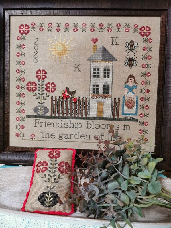Counted Cross Stitch Pattern Friendship Blooms Flower Garden Robin Sampler Hand Painted Button The Blackberry Rabbit Pattern Only