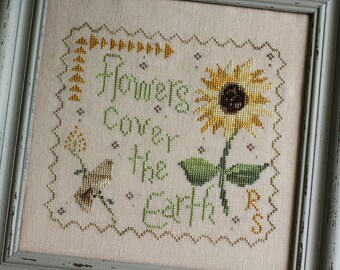 Counted Cross Stitch Pattern, Earth Flower, Sunflower, Cottage Chic, Garden Decor, Summer Decor, October House Fiber Arts, PATTERN ONLY