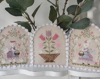 Counted Cross Stitch Pattern, Une Journee Au Printemps, A Day in Spring, Flower Motifs, Pillow Ornaments, Collection Tralala, PATTERN ONLY