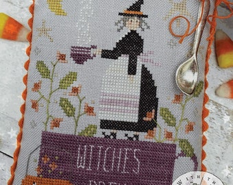 Cross Stitch Pattern, The Witches Brew, Halloween Decor, Witch, Moon, Pumpkin, Primitive Decor, Brenda Gervais, PATTERN ONLY