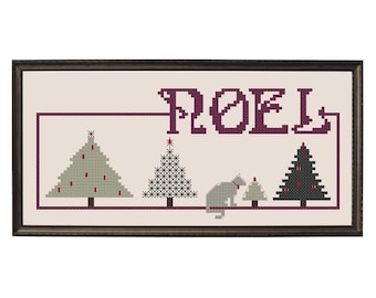 Counted Cross Stitch Pattern, Noel, Christmas Decor, Evergreens, Kitty Cat, Birgit Tolman, The Wishing Thorn, PATTERN ONLY