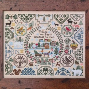 Counted Cross Stitch Pattern, Peace On Earth, Winter Quaker Sampler, Winter Decor, Quaker Motifs, Animals, Lila&#39;s Studio, PATTERN ONLY