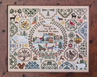 Counted Cross Stitch Pattern, Peace On Earth, Winter Quaker Sampler, Winter Decor, Quaker Motifs, Animals, Lila's Studio, PATTERN ONLY
