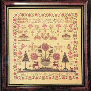 Counted Cross Stitch Pattern, Mary Taylor Stackney 1828, Reproduction Sampler, Antique Reproduction, Lila&#39;s Studio, PATTERN ONLY