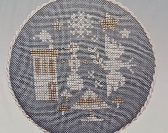 Counted Cross Stitch Pattern, Winter White Whirligig, Winter Decor, Snowman Ornament, Snowflakes, Heartware, Heart in Hand, PATTERN ONLY