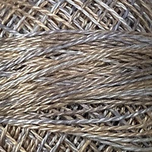May include: A skein of metallic yarn with a silver and gold color combination. The yarn is twisted and has a subtle sheen.