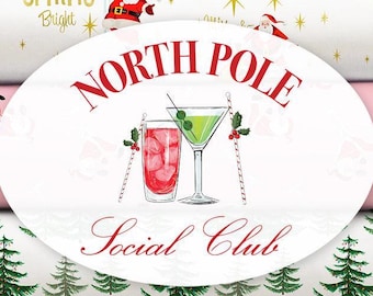 Quilt Fabric, North Pole Social Club, Santa, Bubbly, Faux Glitter, Christmas Trees, Christmas Lights, Quilters Cotton Fabric, Camelot