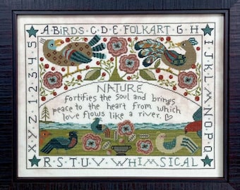 Counted Cross Stitch Pattern, Nature, Folk Art Sampler, Pennsylvania Dutch, Teresa Kogut, PATTERN ONLY