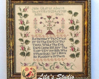 Counted Cross Stitch Pattern, Jane Gildroy 1853, Inspirational, Antique Reproduction, Sampler, Lila's Studio, PATTERN ONLY