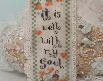 Counted Cross Stitch Pattern, My Soul, Bookmark Series, Religious, Flower Motifs, Inspirational, KiraLyn's Needlearts, PATTERN ONLY