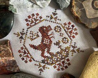 Counted Cross Stitch Pattern, Quirky Quaker T-Rex, Dinosaur Motif, Country Rustic, Pillow Ornament, Darling & Whimsy Designs, PATTERN ONLY